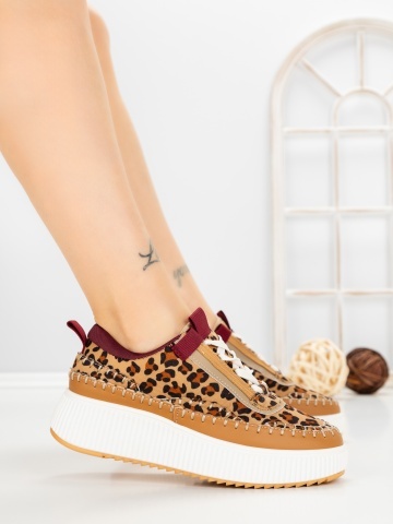 Sneakers dama model leopard din piele ecologica si material textil Avenia - Img 3