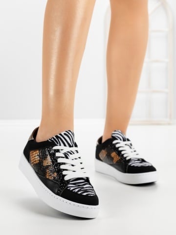 Sneakers dama model zebra cu negru si alb din piele ecologica Emasrys