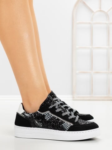 Sneakers dama negri din piele ecologica si material textil Cradrys - Img 3