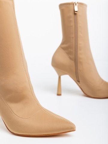 Botine dama bej inchis din material textil Valeda - Img 5