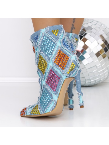 Botine dama cu toc albastre din material textil Ataia - Img 4