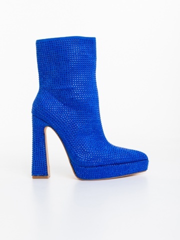 Botine dama cu toc albastre din material textil Raptivia - Img 4