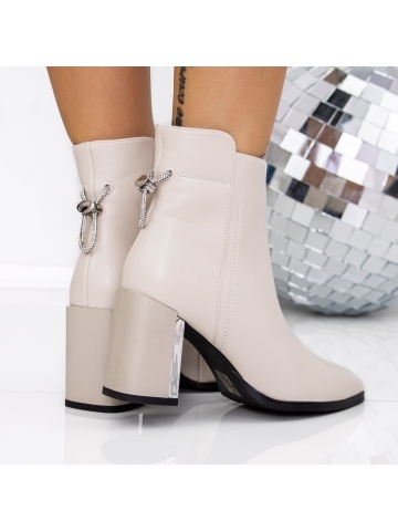 Botine dama cu toc bej din piele ecologica Onaha - Img 3