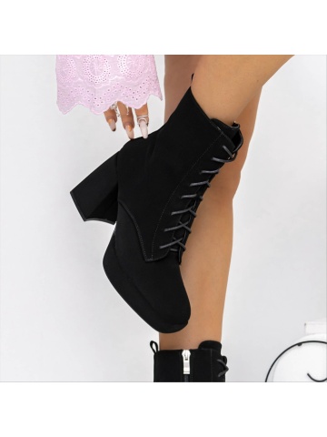 Botine dama cu toc negre din material textil Varai - Img 4