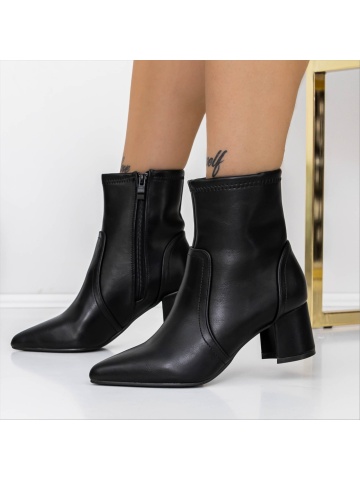 Botine dama cu toc negre din piele ecologica Ataras