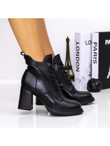 Botine dama cu toc negre din piele ecologica Onara
