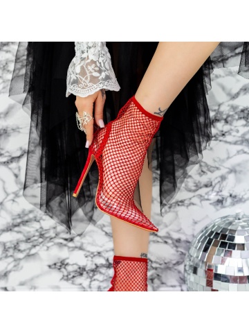 Botine dama cu toc rosii din material sintetic Carada