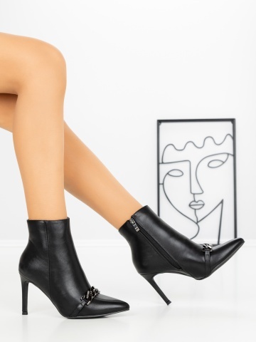 Botine dama cu toc subtire negre din piele ecologica Asorla - Img 6