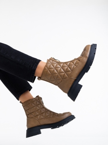 Botine dama maro deschis din piele ecologica Katarina
