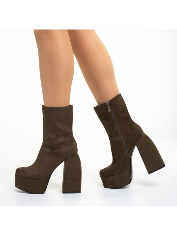 Botine dama verzi din material textil cu toc Edie - Img 3