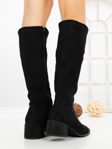 Cizme dama cu toc gros negre din material textil Bralira - Img 2