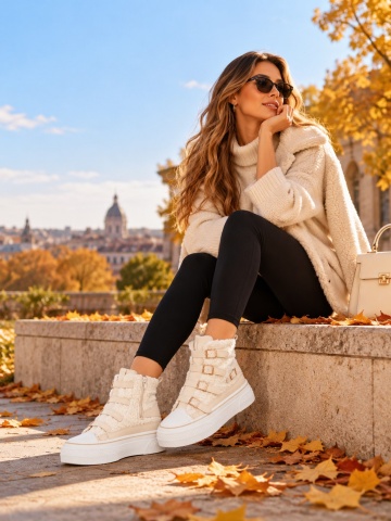 Ghete dama bej din material textil Meldona