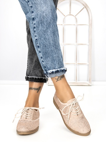 Pantofi casual dama bej deschis din material textil Brucira - Img 2