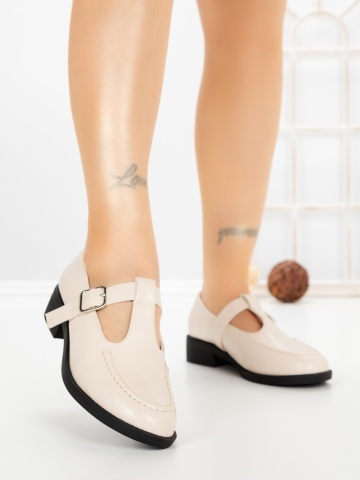 Pantofi casual dama bej din piele ecologica Loressa