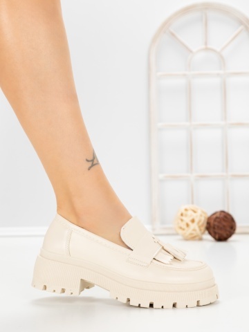 Pantofi casual dama bej din piele ecologica Zeloria - Img 4