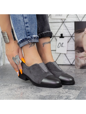 Pantofi casual dama gri din material textil si piele ecologica Bairra - Img 3