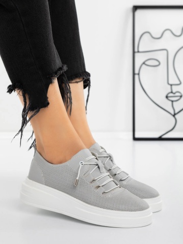 Pantofi casual dama gri din piele naturala Teska - Img 3