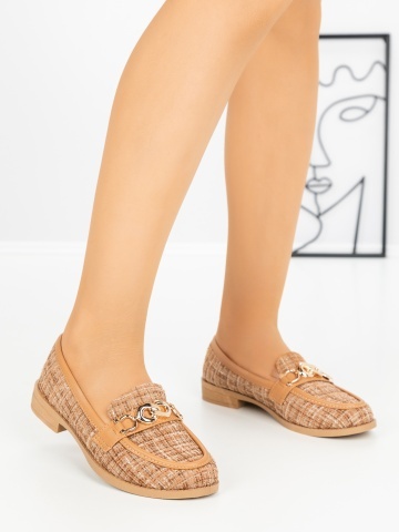 Pantofi casual dama maro deschis din material textil Elaelyn