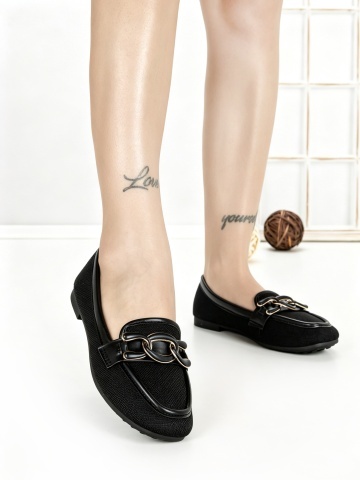 Pantofi casual dama negri din piele ecologica si material textil Saranya