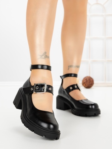 Pantofi casual dama negri din piele ecologica Zafina