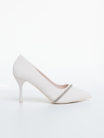 Pantofi dama cu toc bej din material textil Lamyna - Img 4
