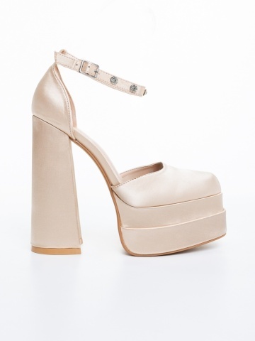 Pantofi dama cu toc bej inchis din material textil Letema - Img 4