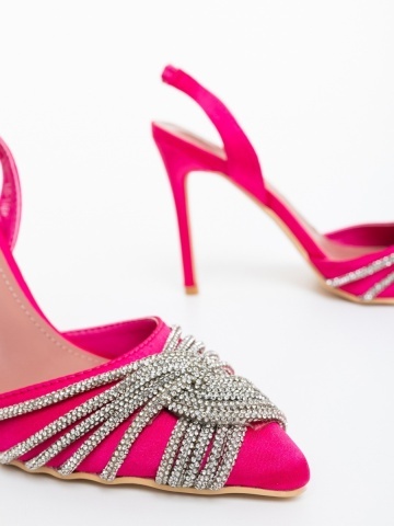 Pantofi dama cu toc fucsia din material textil Danara - Img 5