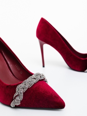 Pantofi dama cu toc grena din material textil Floriana - Img 5