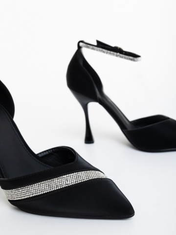 Pantofi dama cu toc negri din material textil Amazea - Img 5