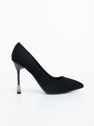 Pantofi dama cu toc negri din material textil Milaria - Img 4