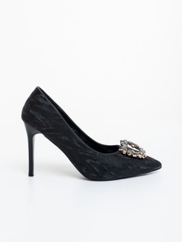 Pantofi dama cu toc negri din material textil Severa - Img 4