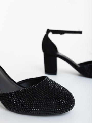 Pantofi dama cu toc negri din material textil Solidara - Img 5
