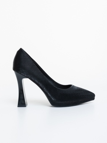 Pantofi dama cu toc negri din material textil Virza - Img 4