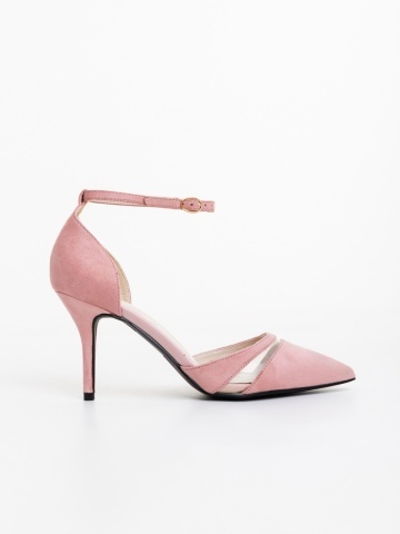 Pantofi dama cu toc roz din material textil Armara - Img 4