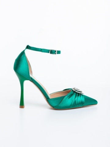 Pantofi dama cu toc verzi din material textil Ambria - Img 4