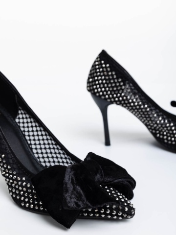 Pantofi dama negri cu toc din material textil Marliss - Img 6