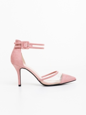 Pantofi dama roz cu toc din material textil Floriette - Img 4