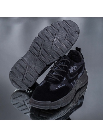 Pantofi sport barbati negri din material textil si piele intoarsa ecologica Hadron - Img 3