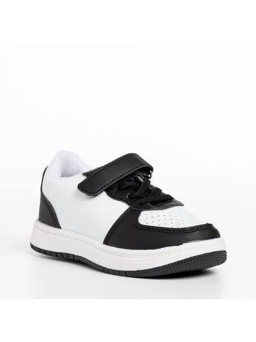 Pantofi sport copii albi cu negru din piele ecologica Ponty