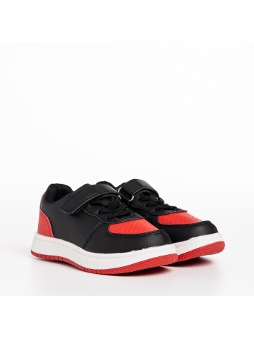 Pantofi sport copii rosii cu negru din piele ecologica Ponty