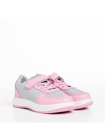 Pantofi sport copii roz cu gri din piele ecologica Ponty