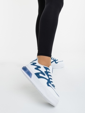Pantofi sport dama albi cu albastru din piele ecologica si material textil Sindria - Img 6