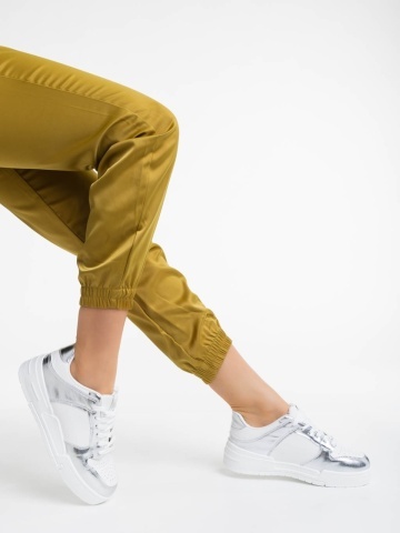 Pantofi sport dama albi cu argintiu din piele ecologica Rumeysa