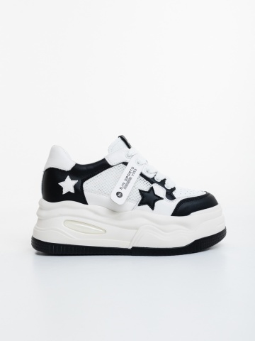Pantofi sport dama albi cu negru din piele ecologica si material textil Melea - Img 4