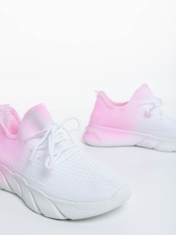 Pantofi sport dama albi cu roz din material textil Lienna - Img 5