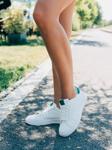 Pantofi sport dama albi cu verde din piele ecologica Rasine