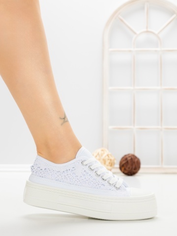 Pantofi sport dama albi din material textil si piele ecologica Quessia - Img 5