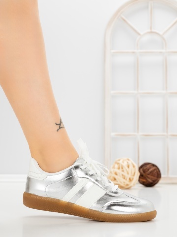 Pantofi sport dama argintii din piele ecologica Arivela - Img 5