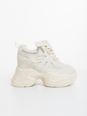 Pantofi sport dama bej din piele ecologica si material textil Vermilia - Img 4