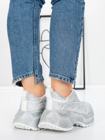 Pantofi sport dama cu platforma albi din material textil Crenara - Img 2